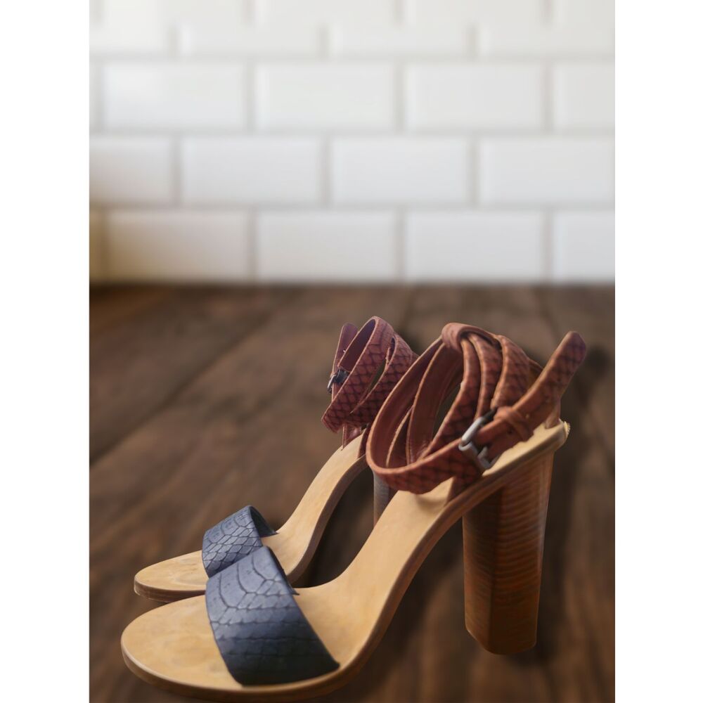 Luxury Vince "Nava" Snake Embossed Leather Ankle-Wrap Heels
